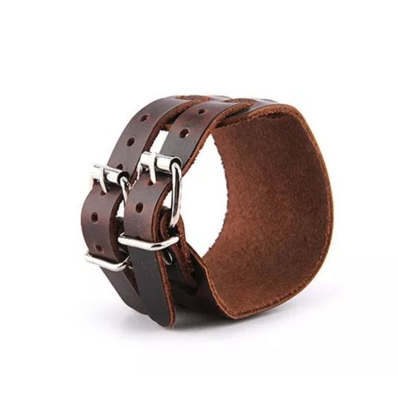 Wide Leather Belt Strap Buckle Adjustable Cuff - Picture 6 of 10